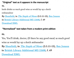 Staple of News example of original and normalized text